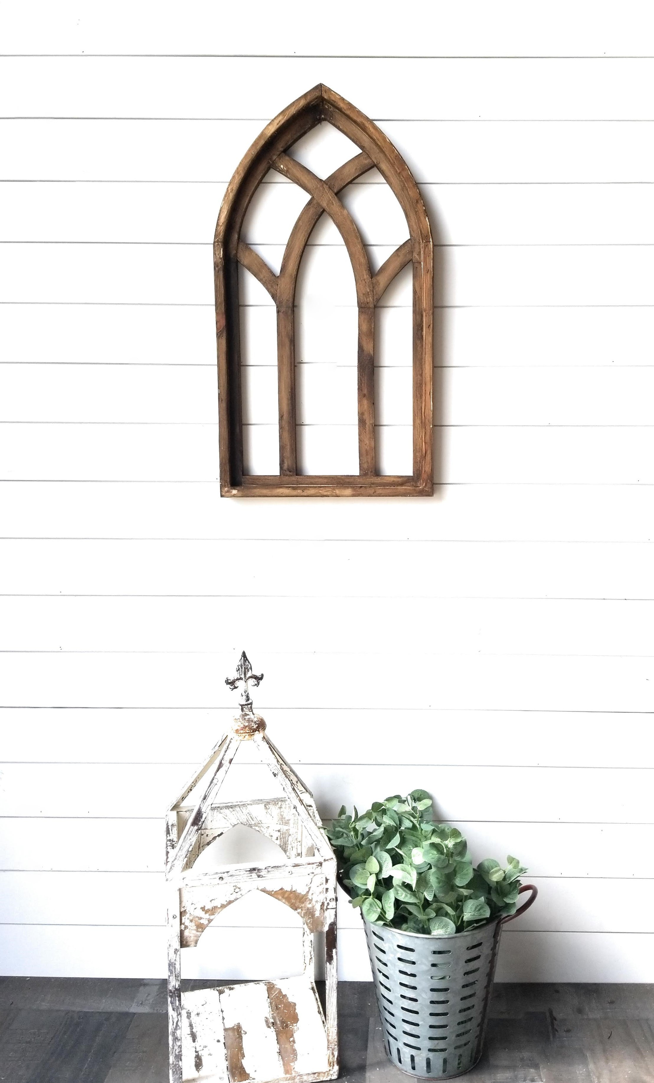 Medium Farmhouse Wood Cathedral Window Arch Rustic Brown- The Farmhouse Cathedral Window Medium - Ranch Junkie Mercantile LLC